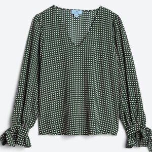 CeCe Sportswear Geo Box Check Blouse - Green - Med